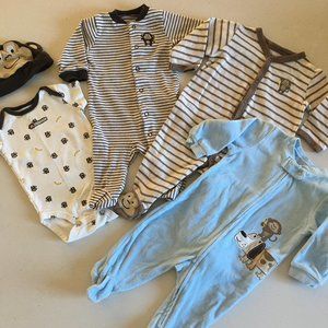 Monkeys! Four Sleep and Play outfits (3 & 6 mos)